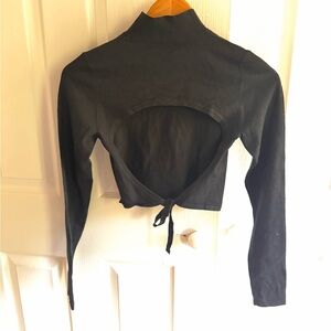 Sunday Best Black Women's Cropped Long Sleeve Open Back Ballet Top Size S